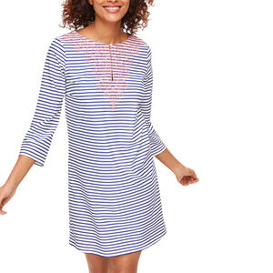 Cabana Life Striped Sun Protection Dress Size L White Blue Pink UPF50+ Resort